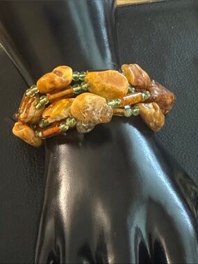 Gorgeous Chunky Tumbled Amber & Resin Bead Toggle Bracelet